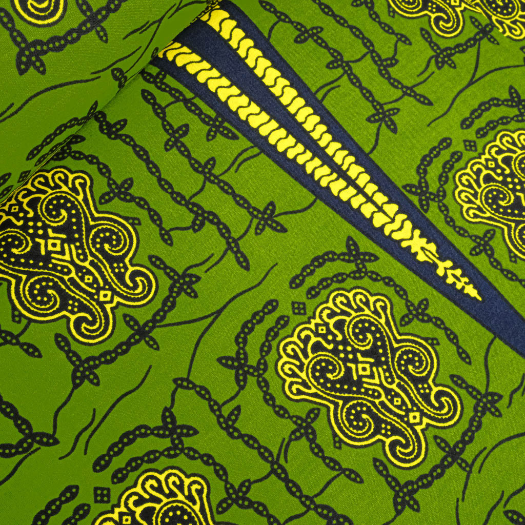 Green Wax Fabric with Yellow Pattern - Maison Klem